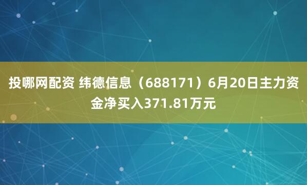 投哪网配资 纬德信息（688171）6月20日主力资金净买入371.81万元