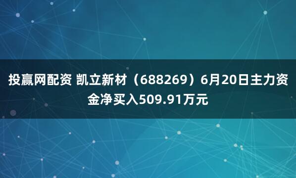 投赢网配资 凯立新材（688269）6月20日主力资金净买入509.91万元