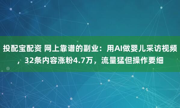 投配宝配资 网上靠谱的副业：用AI做婴儿采访视频，32条内容涨粉4.7万，流量猛但操作要细